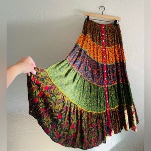 FARM Rio Tiered Button Front Print Skirt
